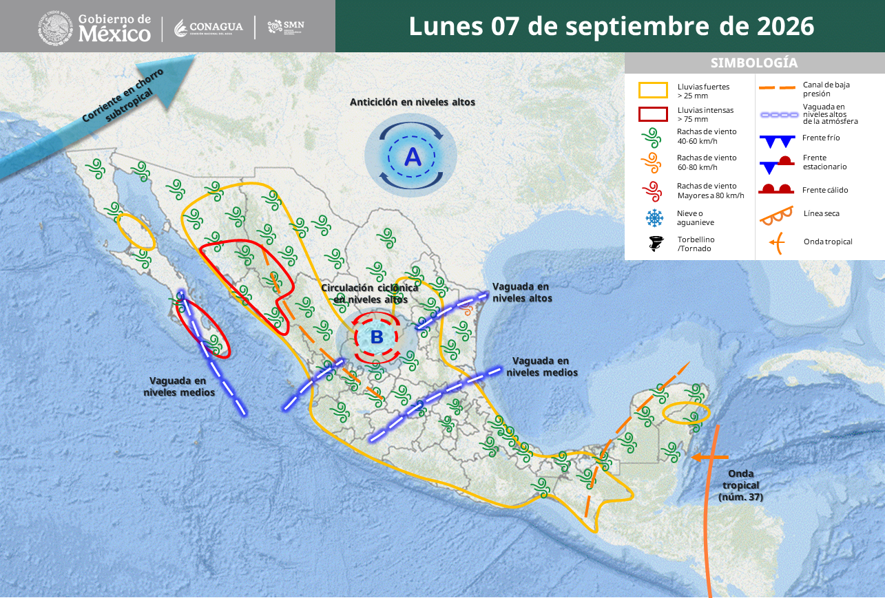 Lluvias intensas, granizo y calor extremo golpearán a México este lunes