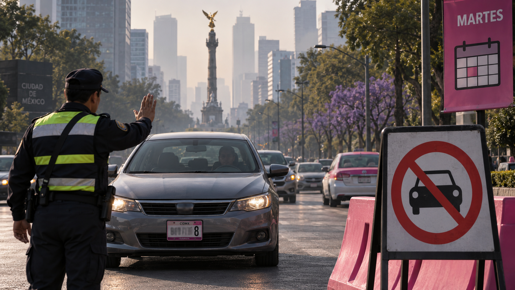 Este martes paran autos con engomado rosa y placas terminadas en 7 u 8.