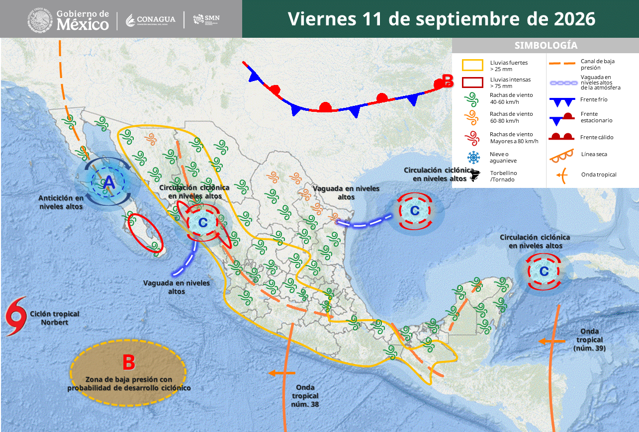 Monzón y onda tropical 38 desatan lluvias intensas y calor extremo