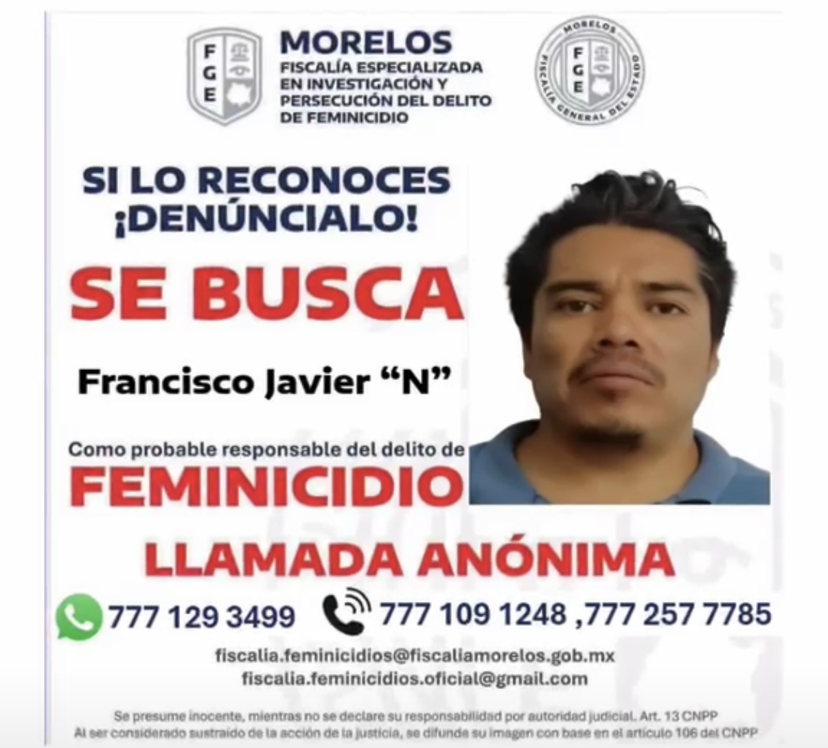 Fiscalía de Morelos obtiene orden de captura contra el sospechoso.