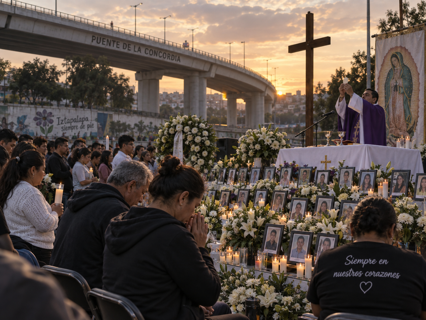 Familias honran con fotos, flores y oraciones a las 32 víctimas.