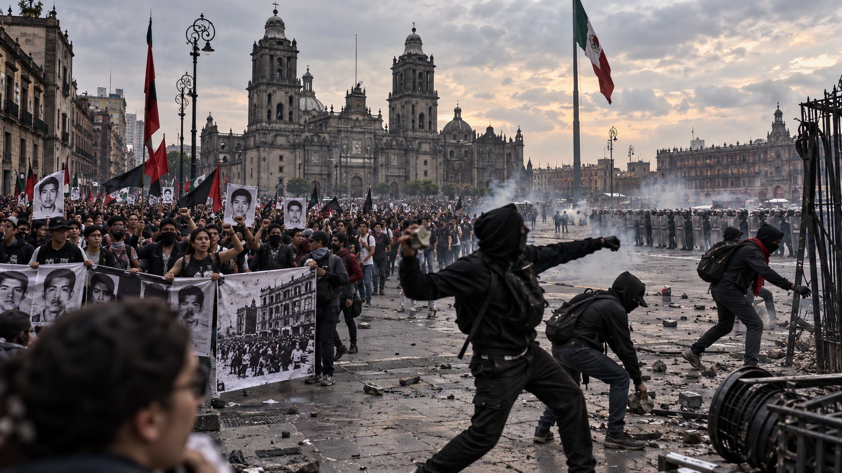 Marcha del 2 de octubre deja 19 heridos y destrozos en el Zócalo CDMX