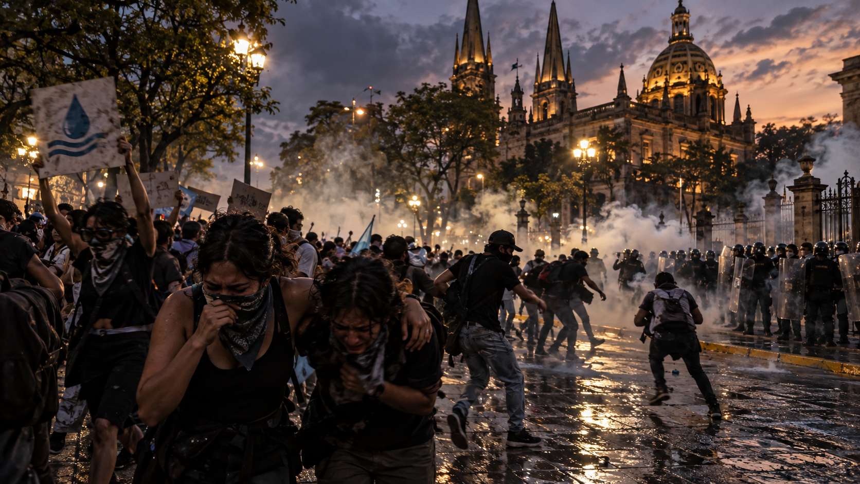 Protesta por agua limpia acaba con gases, heridos y 39 detenidos.