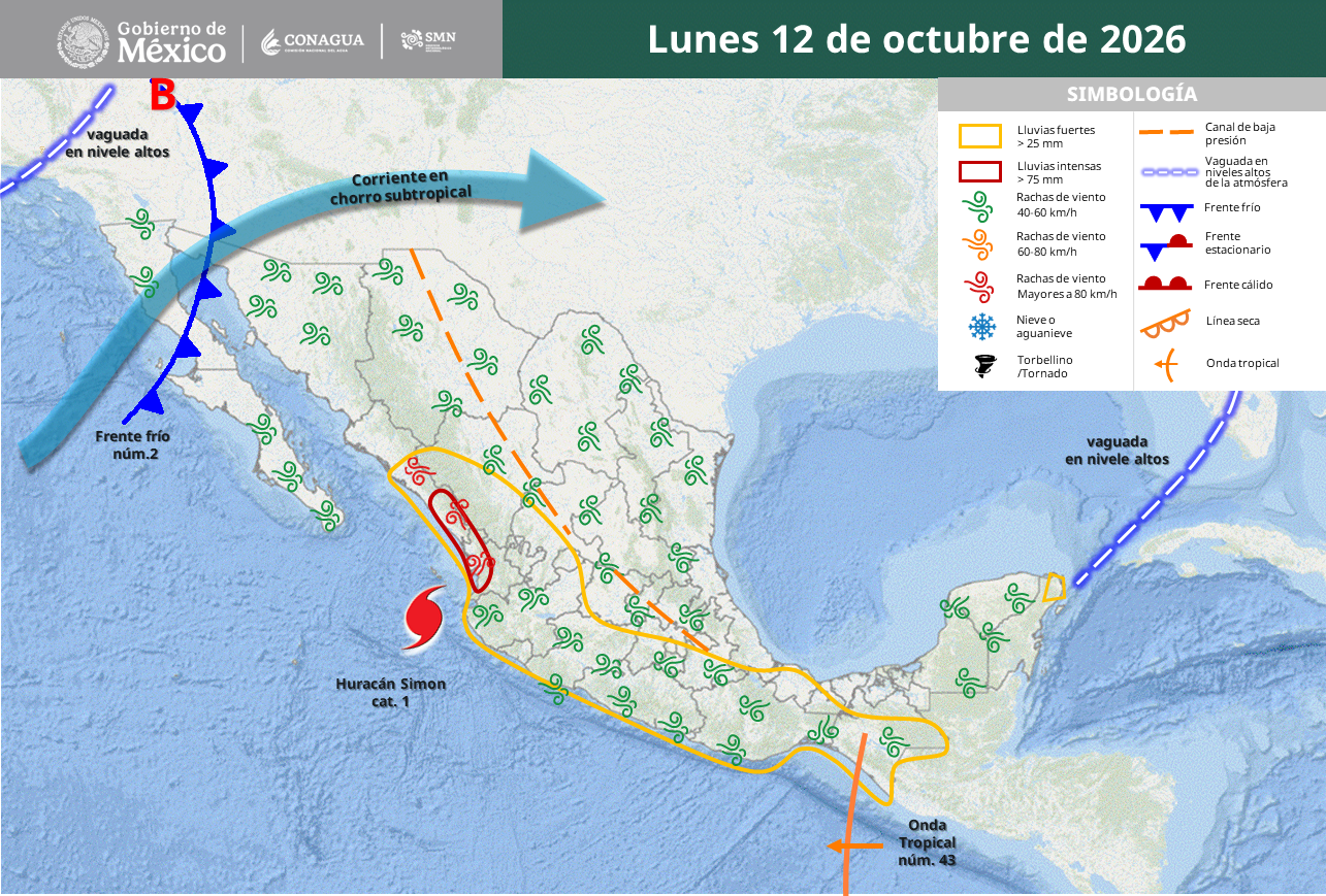Ciclón Simón amenaza Sinaloa y Nayarit con lluvias y vientos de 100 km/h
