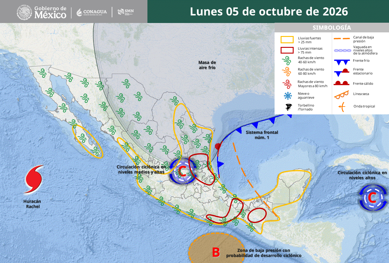 Frente 1 y ciclón disparan lluvias torrenciales en el sureste mexicano
