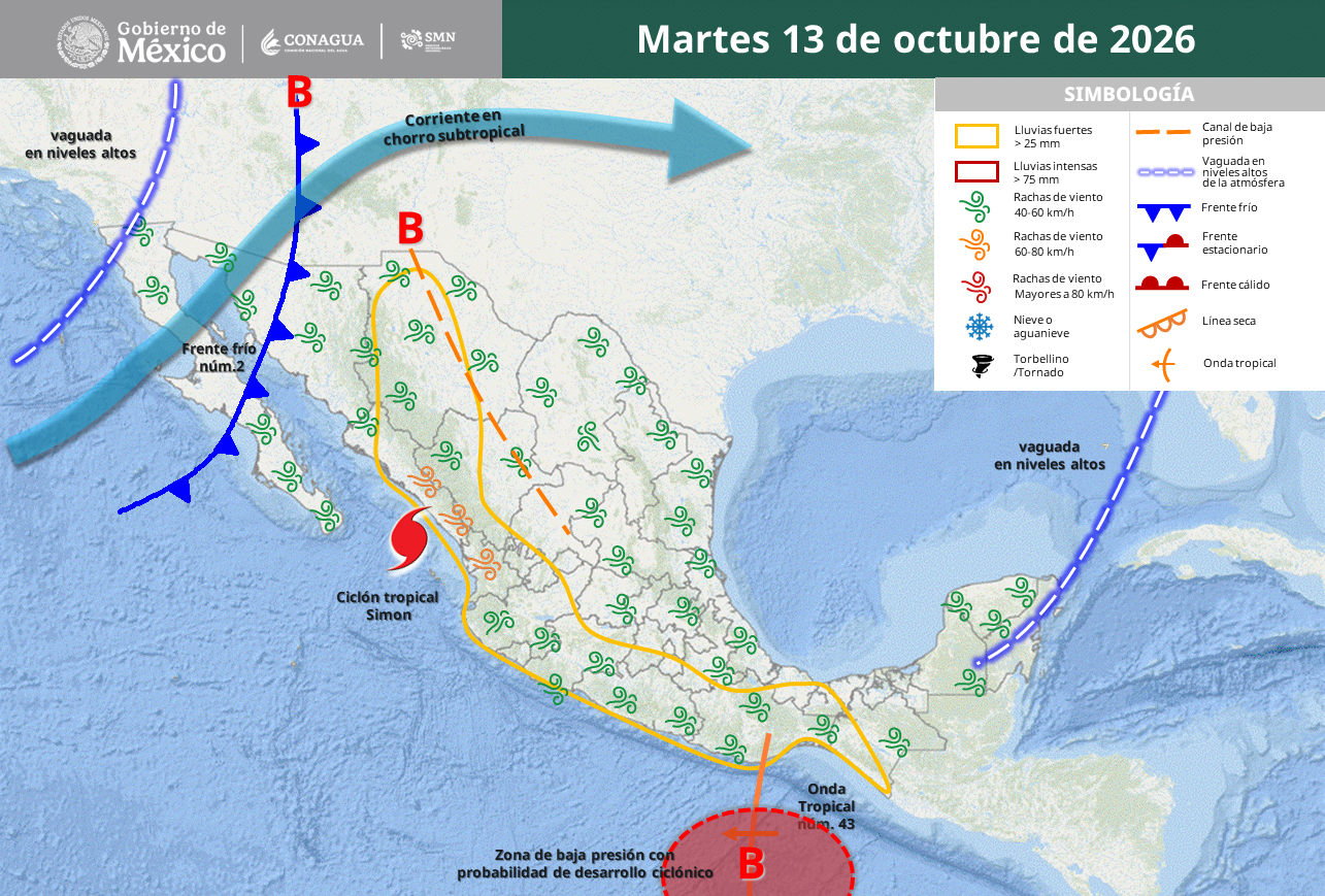 Simon amenaza Sinaloa y Nayarit con lluvias, vientos y alto oleaje.