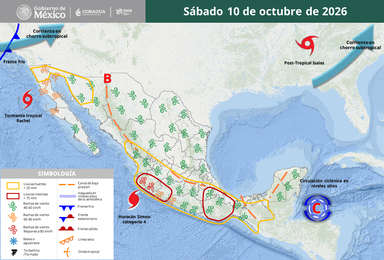 Simon amenaza Colima con lluvias extremas; Rachel se acerca a BC.