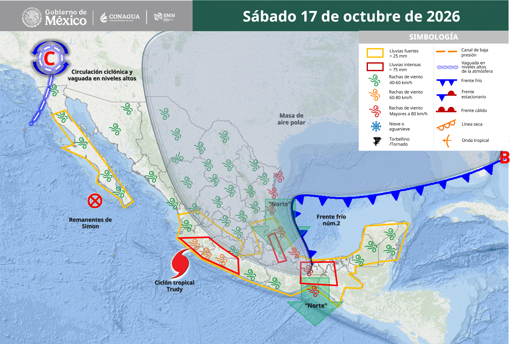 Huracán Trudy y frente frío 2 amenazan con lluvias torrenciales y frío