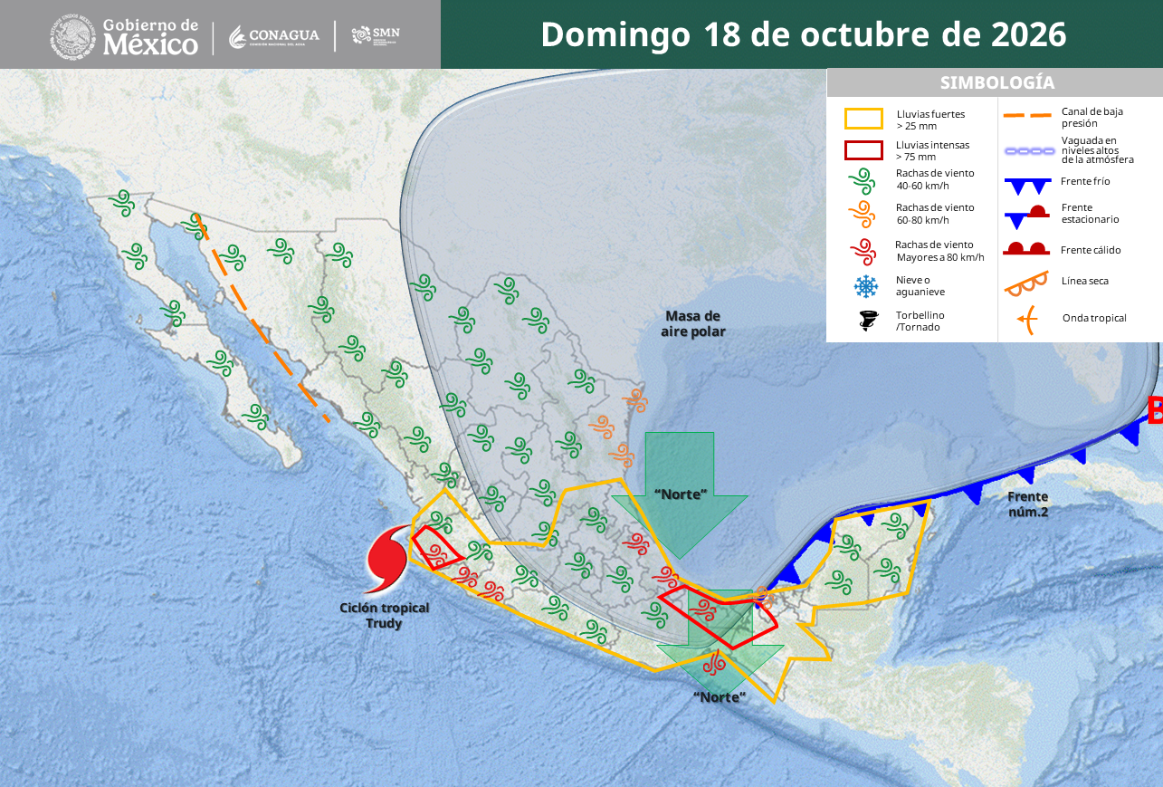 Veracruz, Tabasco y Oaxaca enfrentarán lluvias superiores a 250 mm.