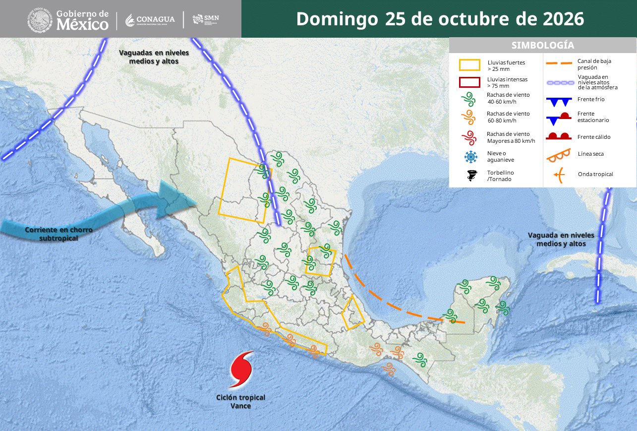 Vance amenaza costas del Pacífico; Chihuahua y Durango tendrán lluvias.