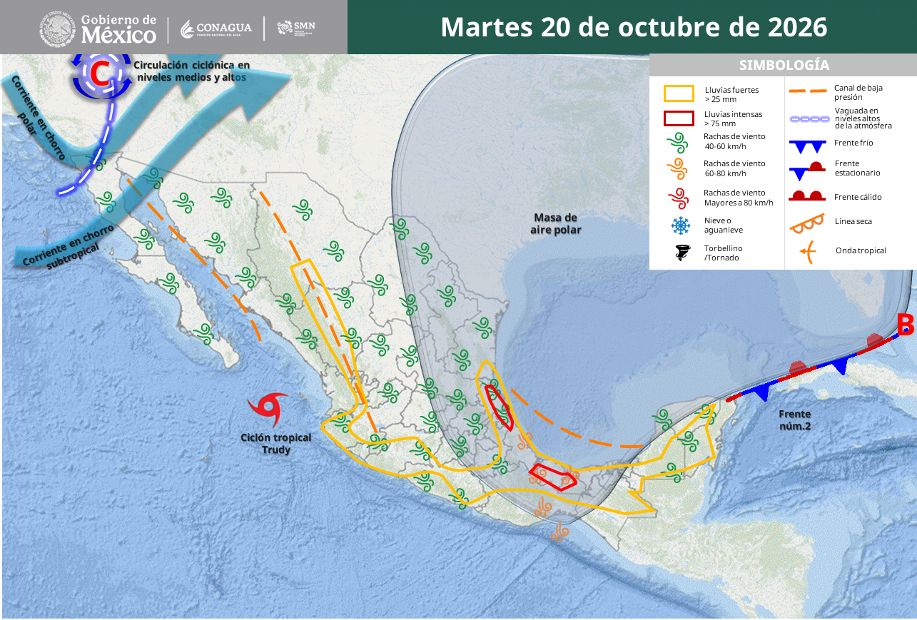 Frente frío 2 golpeará Veracruz con lluvias intensas y fuertes vientos