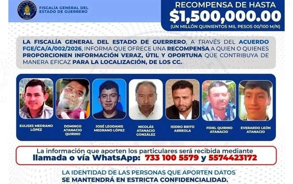 Guerrero: Fiscalía ofrece 1.5 mdp por 7 secuestrados