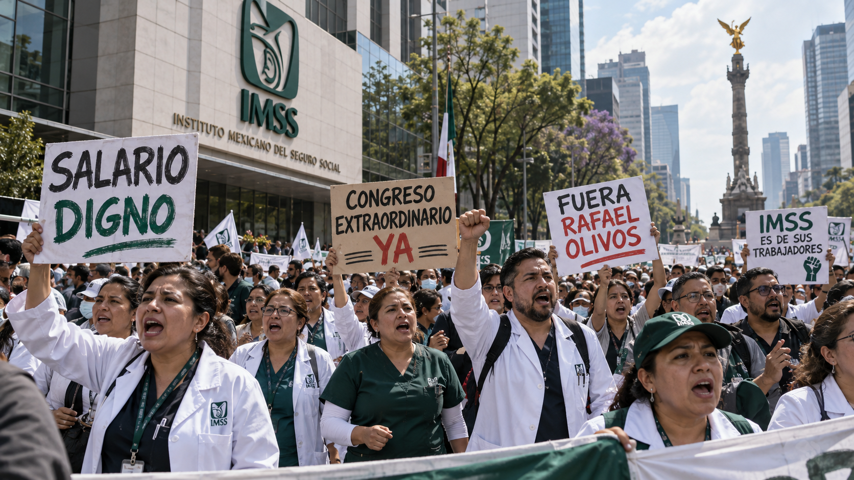 Rechazan alza salarial y exigen renovar la dirigencia del sindicato IMSS.