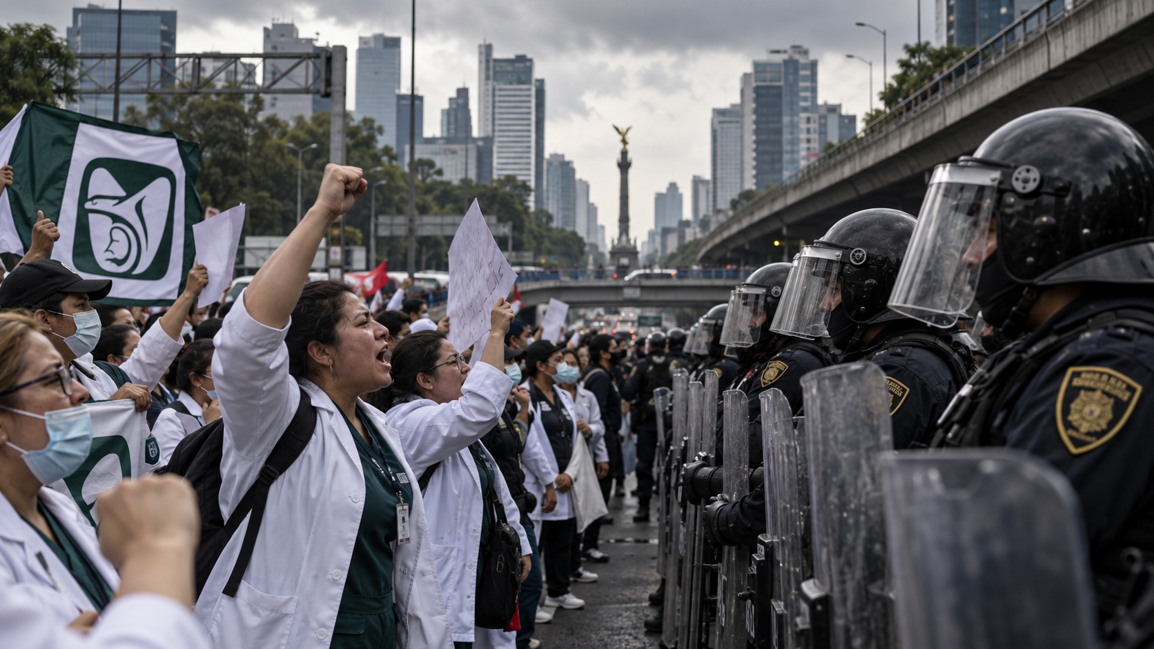 Indagan uso excesivo de fuerza policial en protestas del IMSS en CDMX.