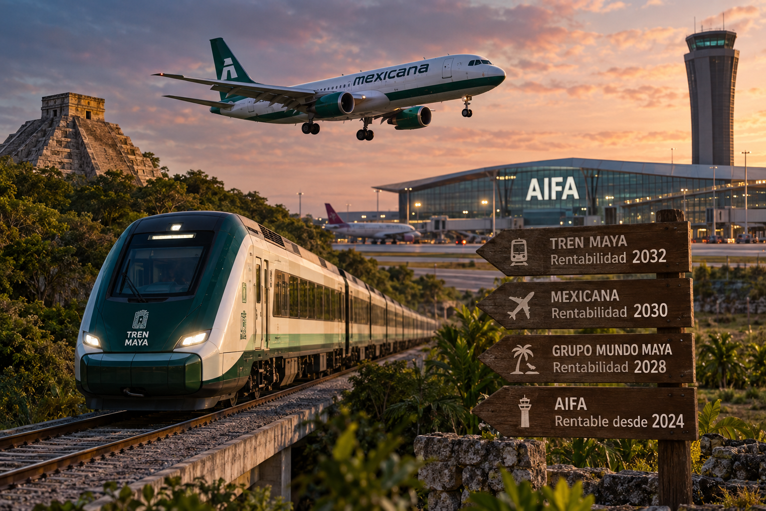 Tren Maya, Mexicana y Grupo Mundo Maya fijan plazos para alcanzar ganancias.
