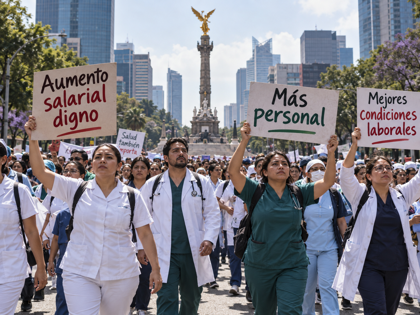 IMSS enfrenta marcha nacional por salarios, plazas y falta de insumos.