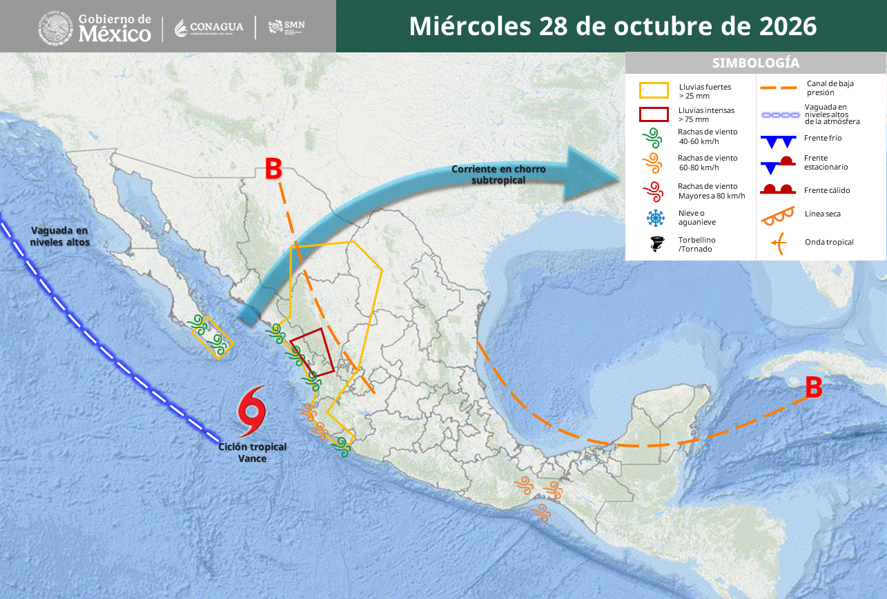 Vance amenaza con lluvias intensas a Sinaloa, Nayarit y Durango mañana