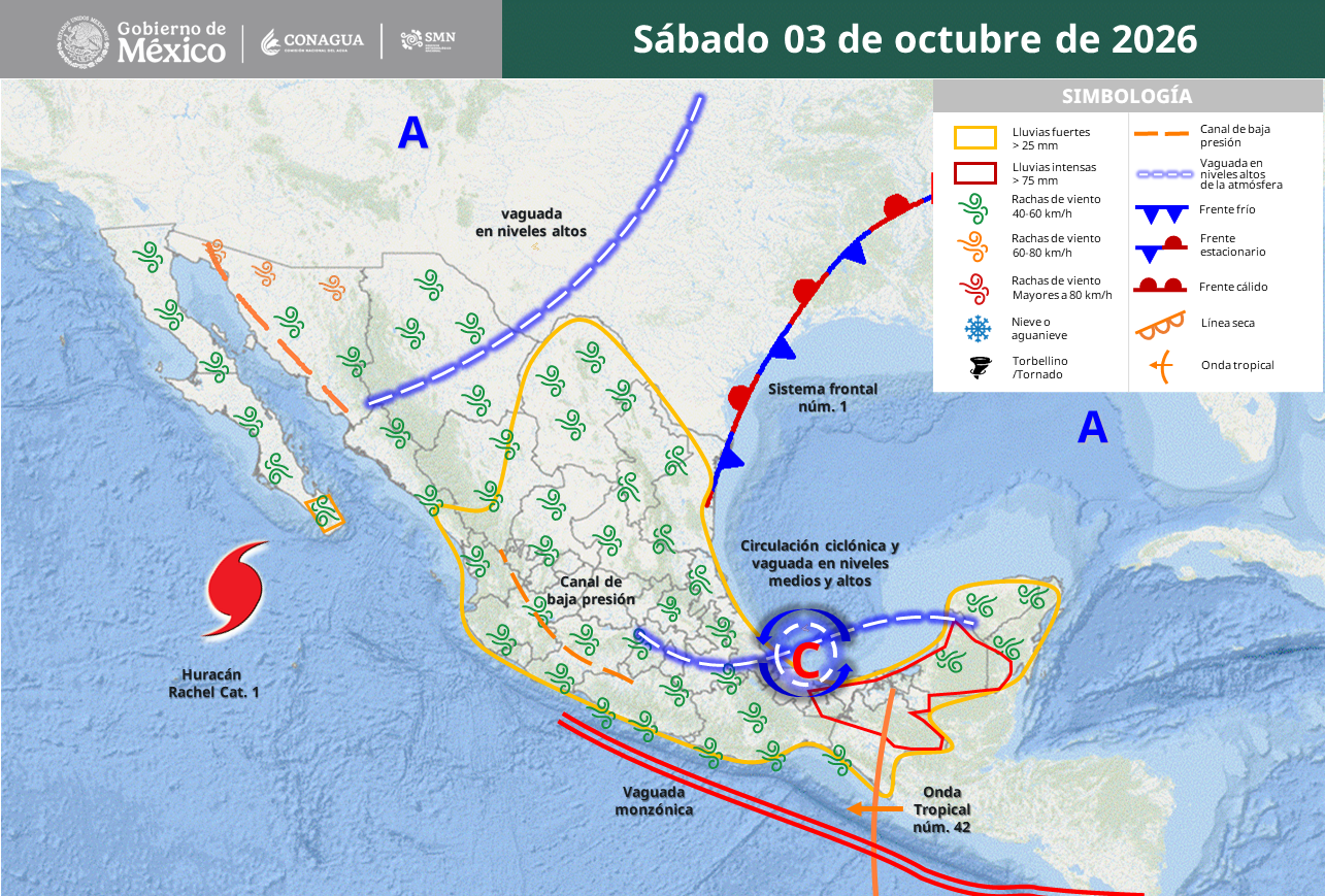 Prevén lluvias intensas, granizo, vientos fuertes y oleaje elevado