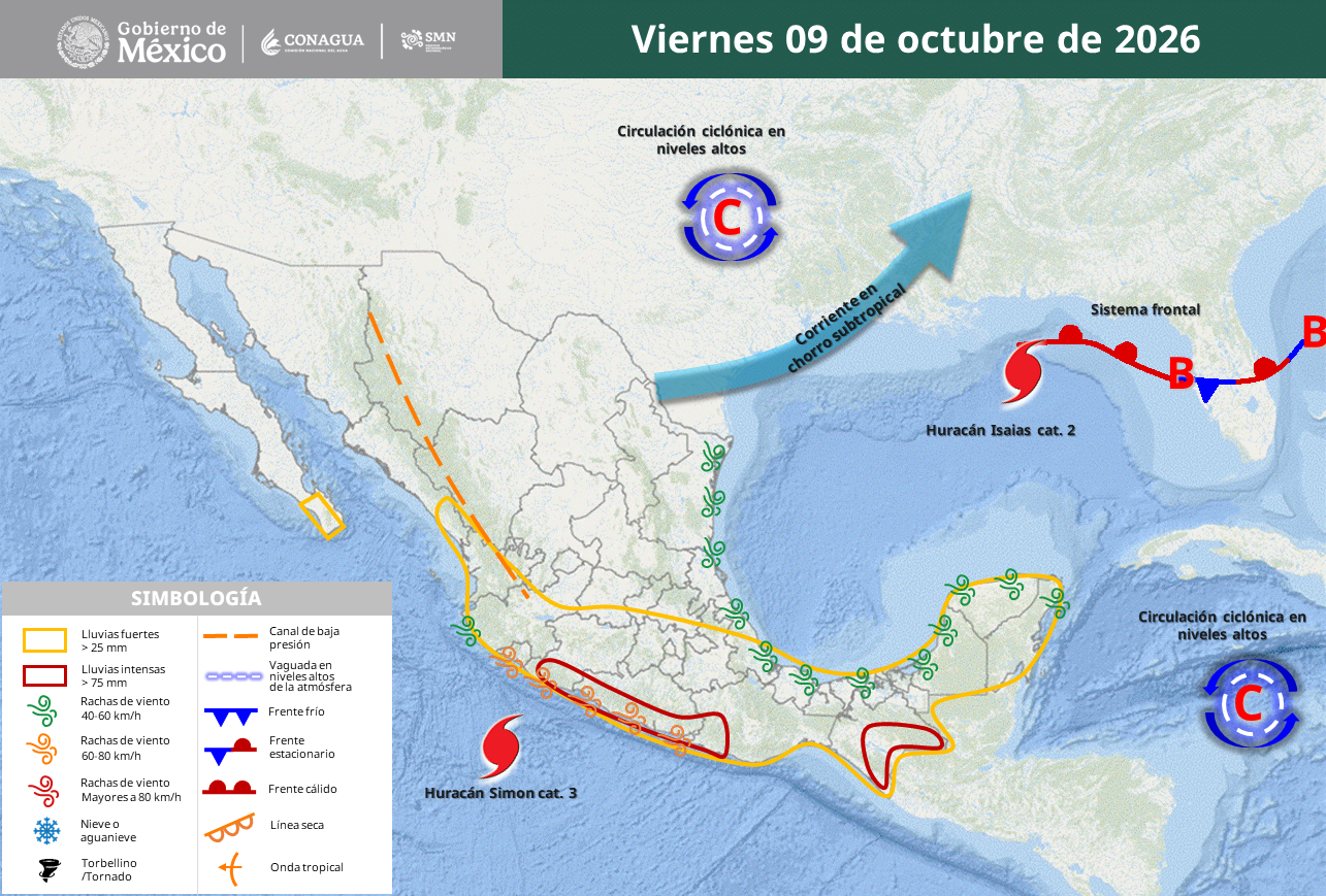 Simon amenaza costas del Pacífico con lluvias torrenciales y oleaje.